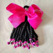 Load image into Gallery viewer, Kids Braided Ponytail with Beads and 6inch Bow