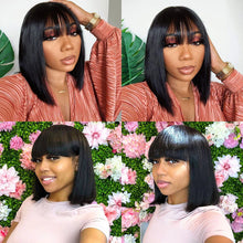 Load image into Gallery viewer, Rihanna Style 100% Human Hair Straight Brazilian Bob Wig with Bangs