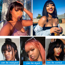 Load image into Gallery viewer, Rihanna Style 100% Human Hair Straight Brazilian Bob Wig with Bangs