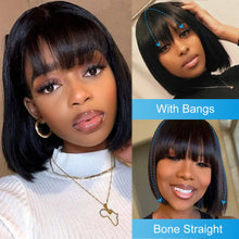 Load image into Gallery viewer, Rihanna Style 100% Human Hair Straight Brazilian Bob Wig with Bangs