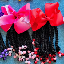 Load image into Gallery viewer, Kids Braided Ponytail with Beads and 6inch Bow