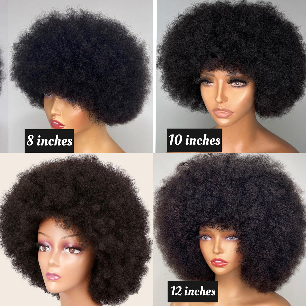 Realistic Brazilian Human Hair Afro Wig with Bangs - Tasha